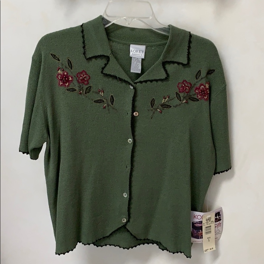 New Pretty Petite XL 18 Knit Dark Sage Sweater NWT